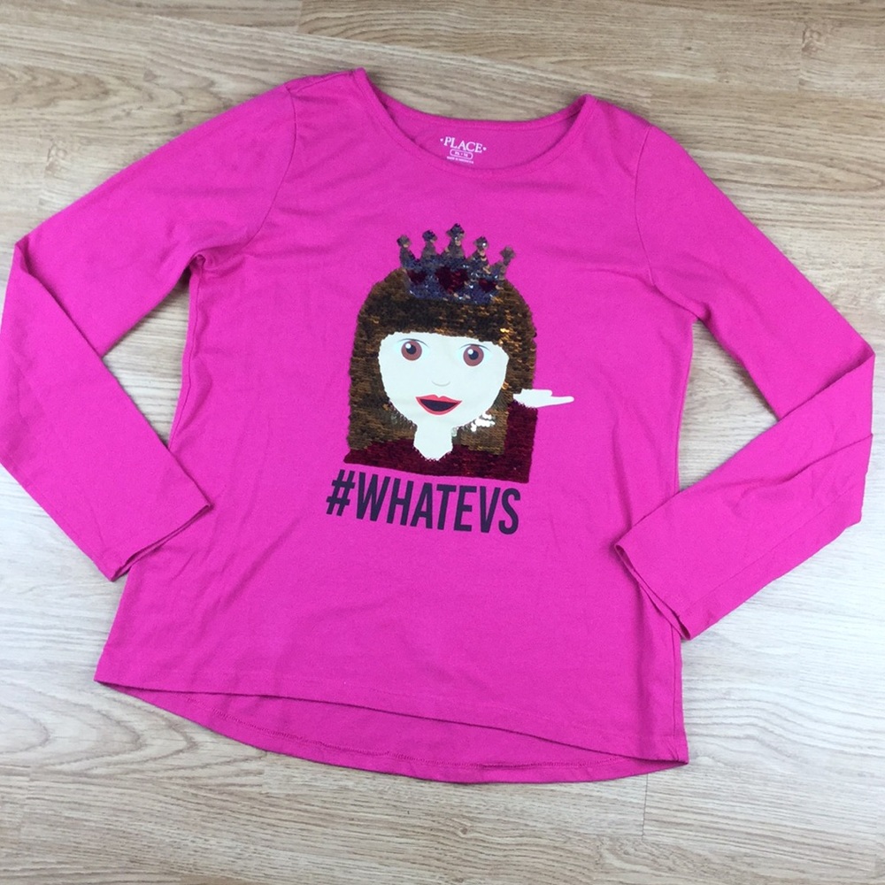 TCP #WHATEVS Pink Flip Sequin Girls Emoji T-Shirt